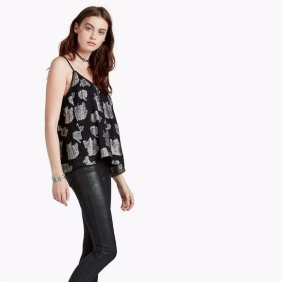 Lucky Brand Silver Flower Tank Top Camisole Black - Picture 7 of 8
